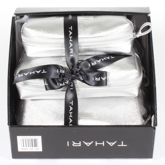 Tahari Handbags - Tahari 3-Piece Cosmetic Makeup Bag Set Silver NEW